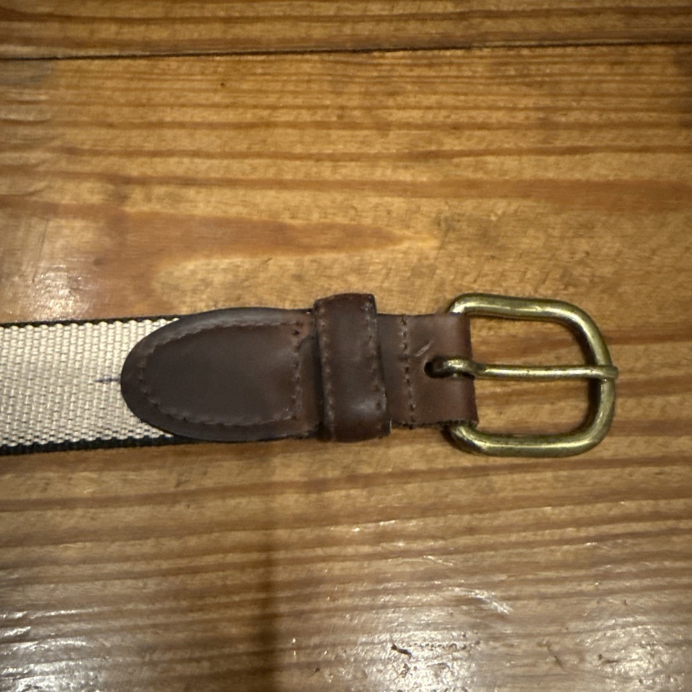 Chaucer Belt Size 40 Solid Brass Buckle Southwestern Style Leather And Fabric